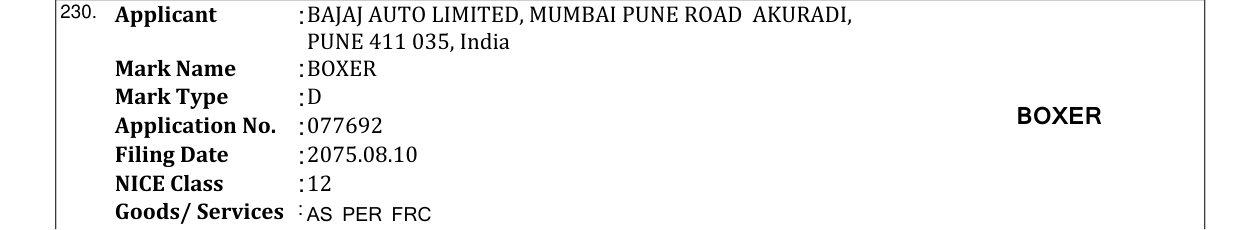 Original bulletin entry for BOXER