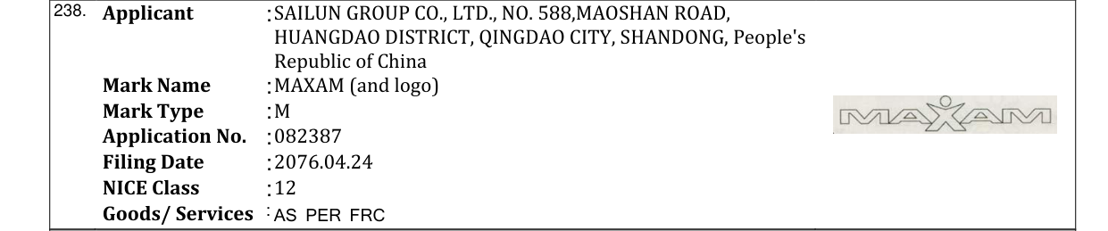 Original bulletin entry for MAXAM (and logo)