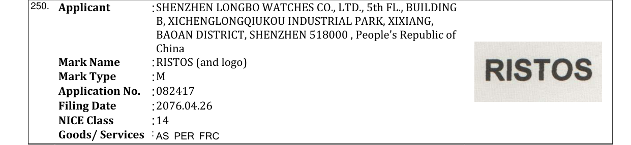 Original bulletin entry for RISTOS (and logo)