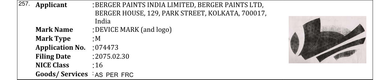 Original bulletin entry for DEVICE MARK (and logo)