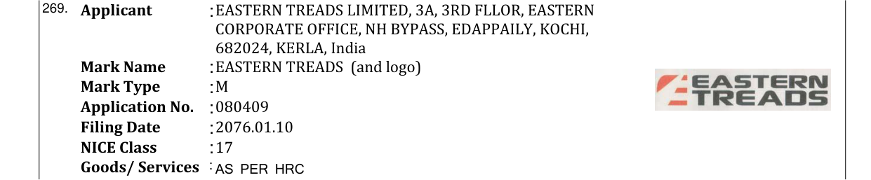 Original bulletin entry for EASTERN TREADS (and logo)