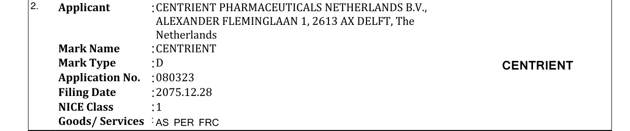 Original bulletin entry for CENTRIENT