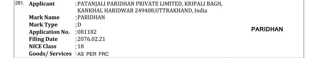Original bulletin entry for PARIDHAN