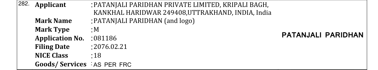 Original bulletin entry for PATANJALI PARIDHAN (and logo)