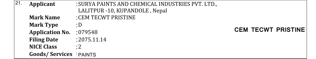 Original bulletin entry for CEM TECWT PRISTINE
