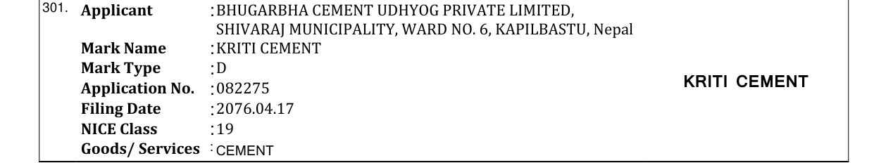 Original bulletin entry for KRITI CEMENT