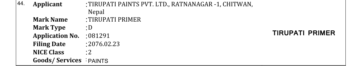 Original bulletin entry for TIRUPATI PRIMER