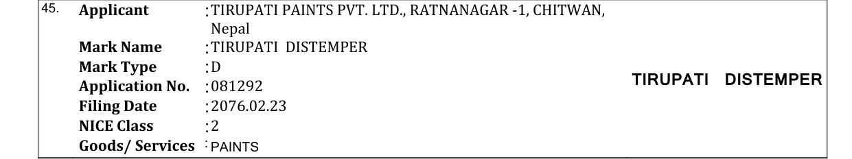 Original bulletin entry for TIRUPATI DISTEMPER
