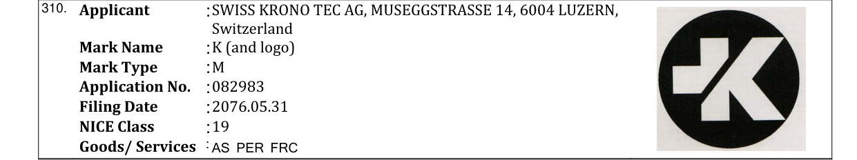 Original bulletin entry for K (and logo)