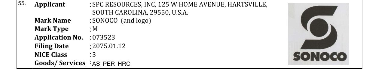 Original bulletin entry for SONOCO (and logo)