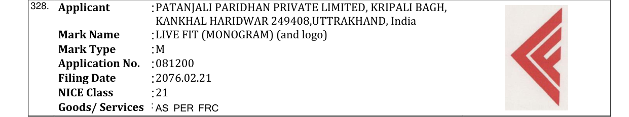 Original bulletin entry for LIVE FIT (MONOGRAM) (and logo)