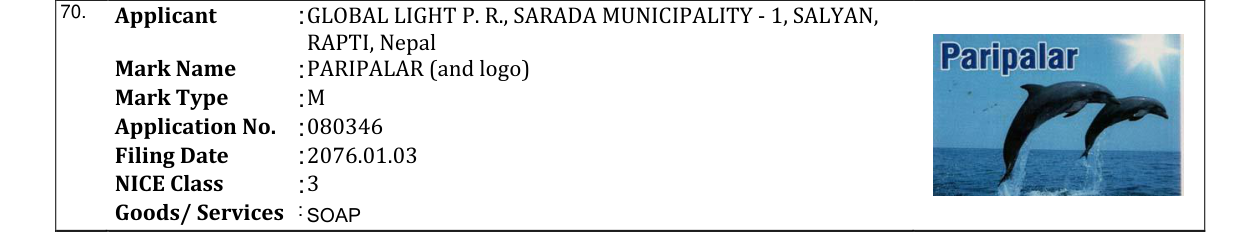 Original bulletin entry for PARIPALAR (and logo)