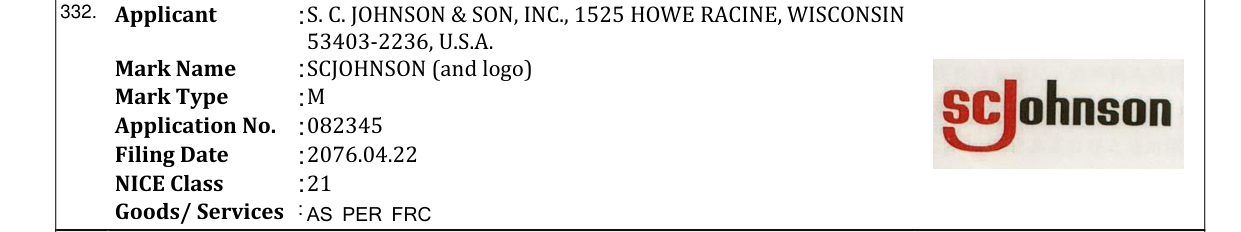 Original bulletin entry for SCJOHNSON (and logo)