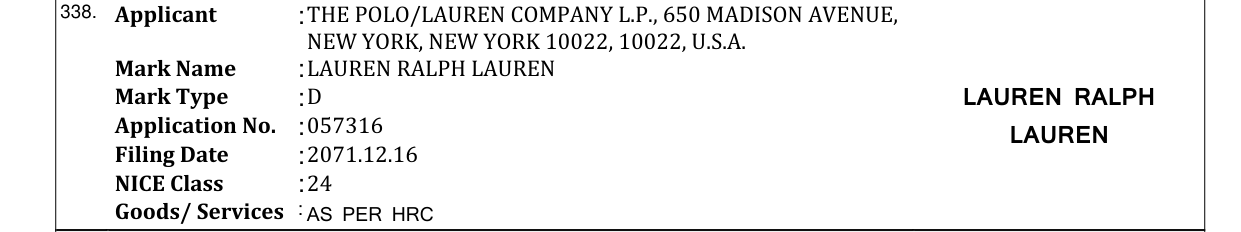 Original bulletin entry for LAUREN RALPH LAUREN