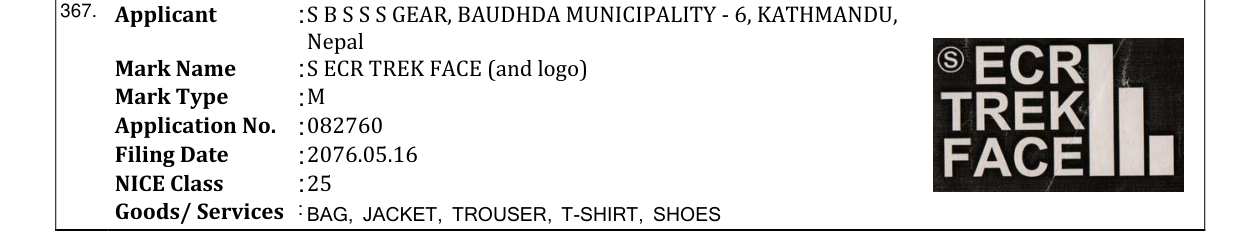 Original bulletin entry for S ECR TREK FACE (and logo)