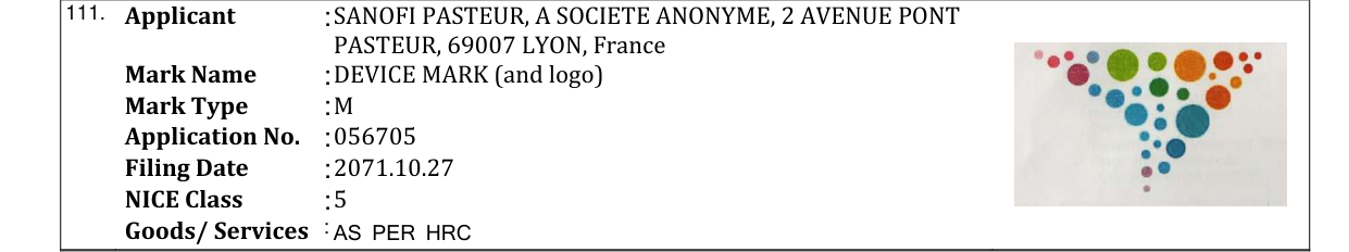 Original bulletin entry for DEVICE MARK (and logo)