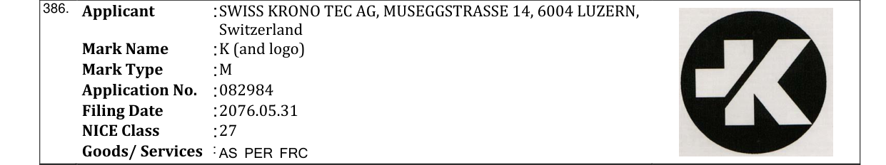 Original bulletin entry for K (and logo)