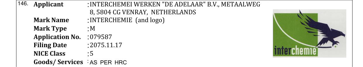 Original bulletin entry for INTERCHEMIE (and logo)