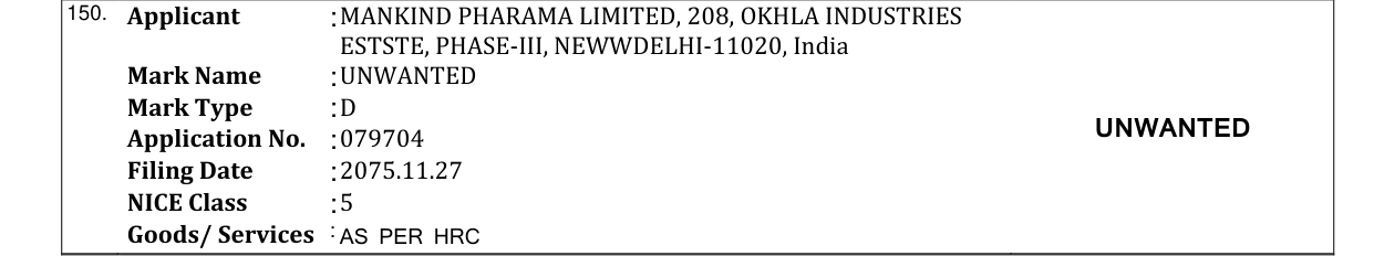 Original bulletin entry for UNWANTED