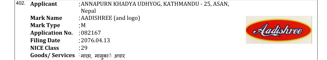 Original bulletin entry for AADISHREE (and logo)