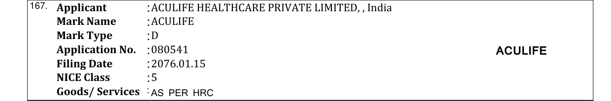 Original bulletin entry for ACULIFE