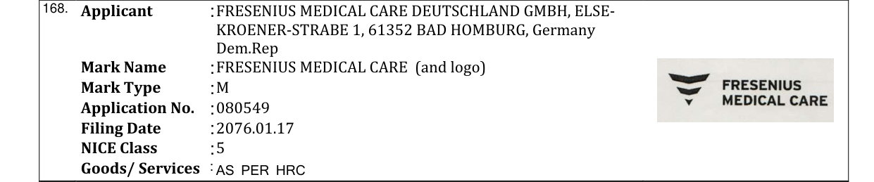 Original bulletin entry for FRESENIUS MEDICAL CARE (and logo)