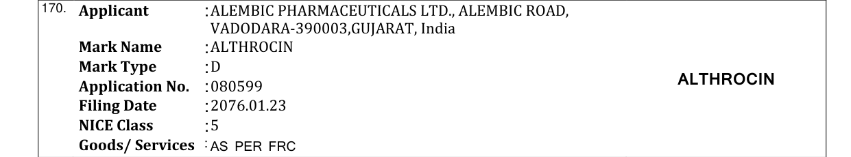 Original bulletin entry for ALTHROCIN