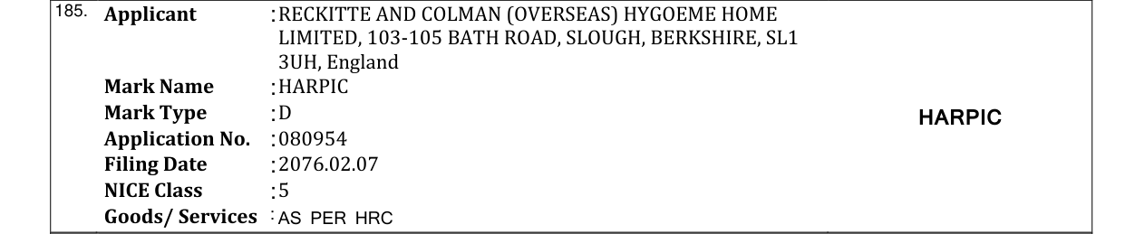 Original bulletin entry for HARPIC