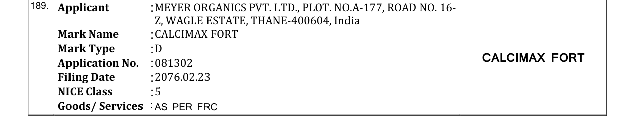 Original bulletin entry for CALCIMAX FORT