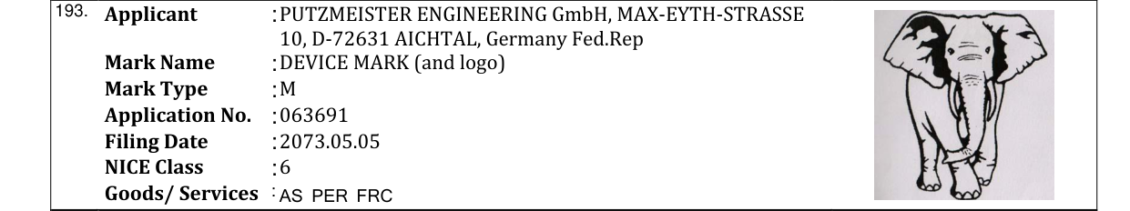 Original bulletin entry for DEVICE MARK (and logo)
