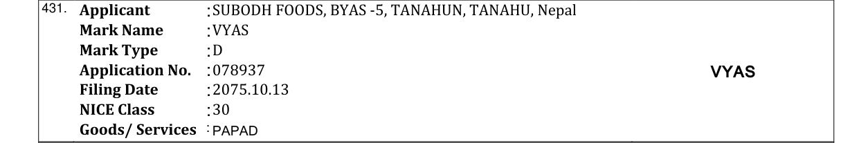 Original bulletin entry for VYAS