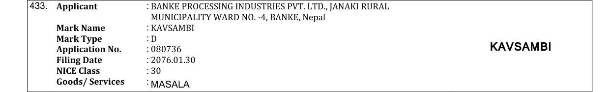 Original bulletin entry for KAVSAMBI