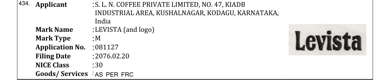 Original bulletin entry for LEVISTA (and logo)