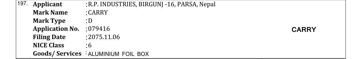 Original bulletin entry for CARRY