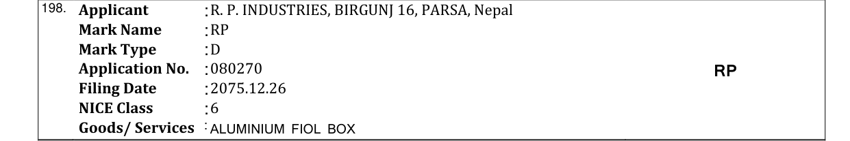 Original bulletin entry for RP