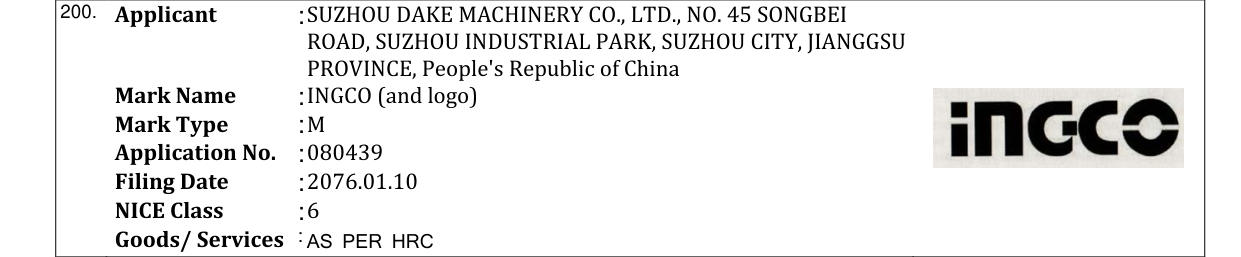 Original bulletin entry for INGCO (and logo)