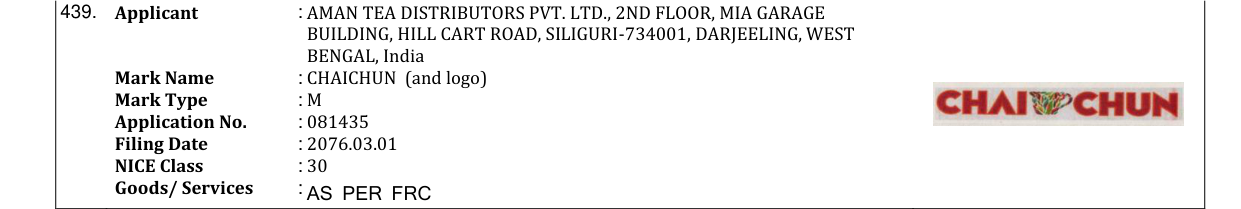 Original bulletin entry for CHAICHUN (and logo)