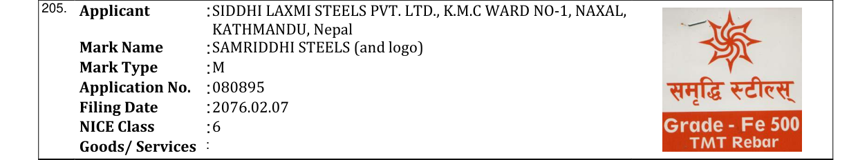Original bulletin entry for SAMRIDDHI STEELS (and logo)