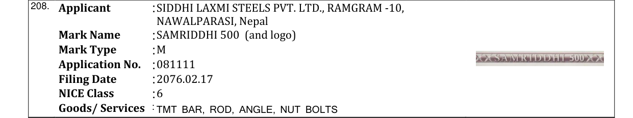 Original bulletin entry for SAMRIDDHI 500 (and logo)