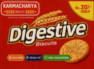 KARMACHARYA DIGESTIVE BISCUIT (and logo) trademark logo