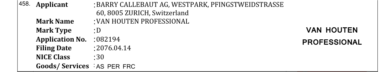 Original bulletin entry for VAN HOUTEN PROFESSIONAL