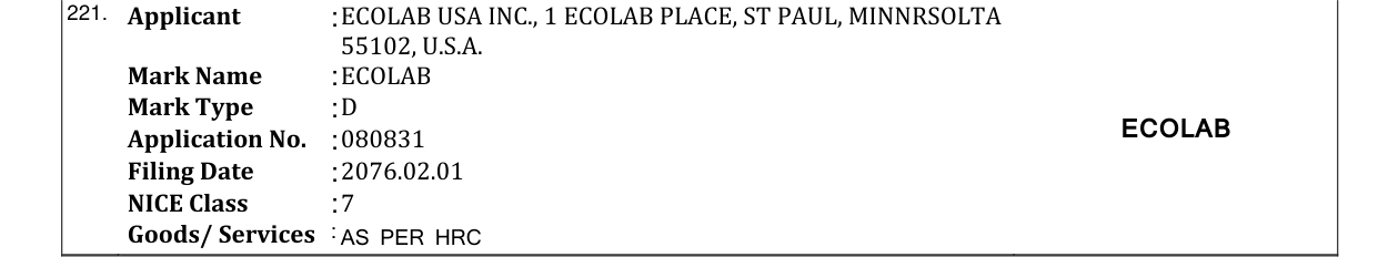 Original bulletin entry for ECOLAB