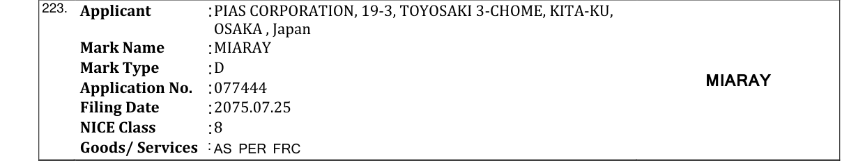 Original bulletin entry for MIARAY