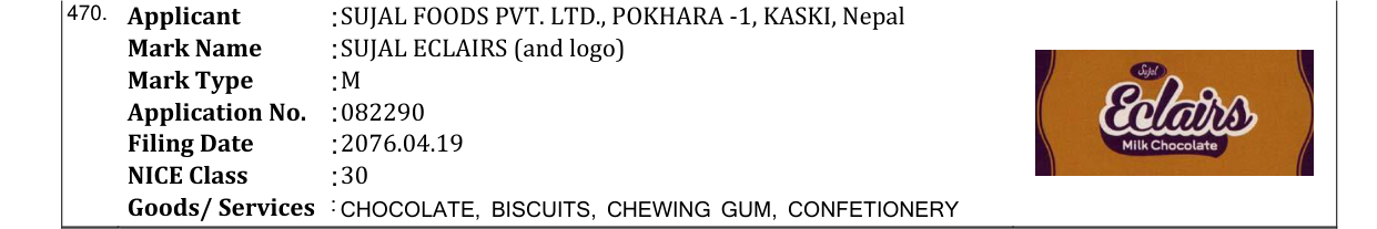 Original bulletin entry for SUJAL ECLAIRS (and logo)