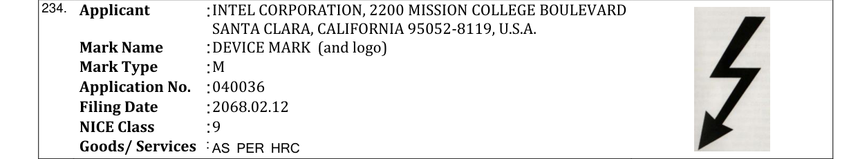 Original bulletin entry for DEVICE MARK (and logo)