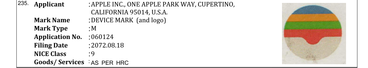 Original bulletin entry for DEVICE MARK (and logo)