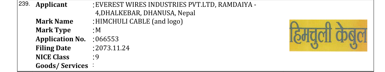 Original bulletin entry for HIMCHULI CABLE (and logo)