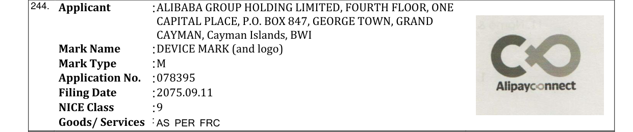 Original bulletin entry for DEVICE MARK (and logo)