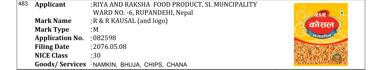 Original bulletin entry for R & R KAUSAL (and logo)