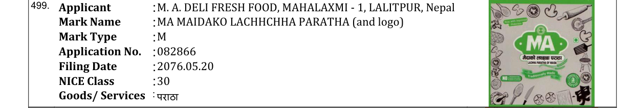 Original bulletin entry for MA MAIDAKO LACHHCHHA PARATHA (and logo)